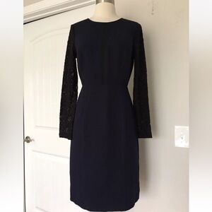 Rebecca Taylor Navy and Black Lace Sleeve Sheath Dress